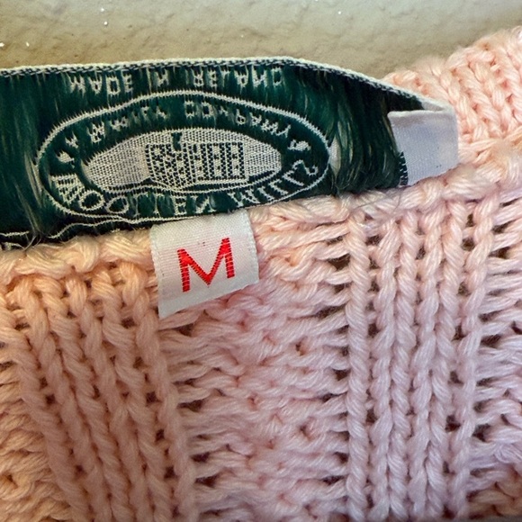 Blarney Woolen Mills Pink Irish Cotton Wool Chunky Cable Knit Sweater Medium - Picture 6 of 6
